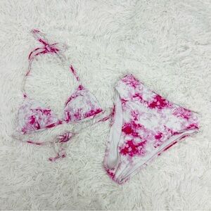 NWOT NEW LOOK pink & white tie dye super high waisted two piece bikini size 2